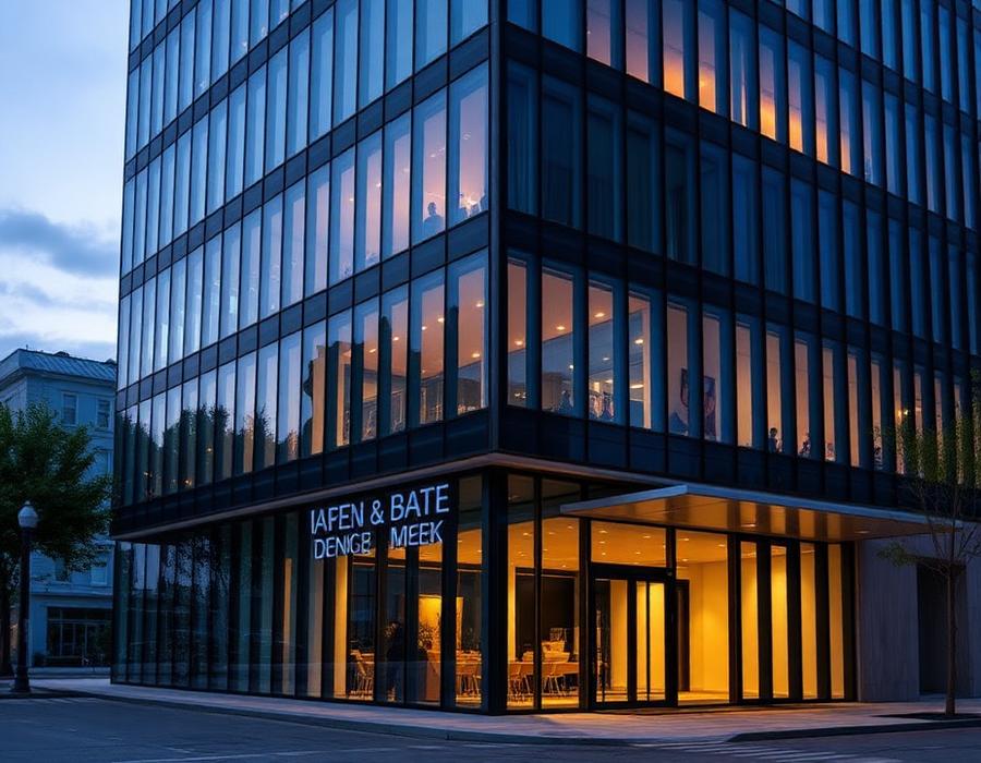Bâtiment professionnel contemporain avec façade vitrée